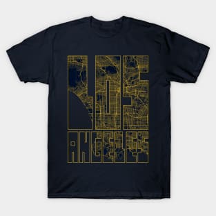 Los Angeles, USA City Map Typography - Gold Art Deco T-Shirt